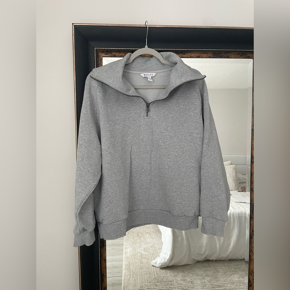 Athleta Gray Fleece Half-Zip Pullover Sweatshirt - Picture 2 of 5